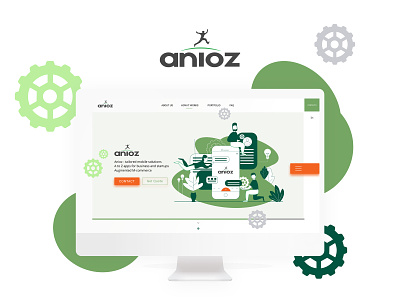 Anioz branding chating cogwheel design desktop desktop design display illustration logo main page main screen monitor people screen work