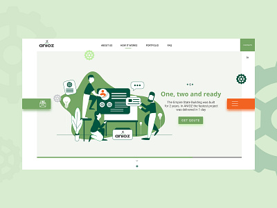 Anioz. How it works branding cogwheel creating design how it works illustration landing landing design paint people plants steps ui ux web work