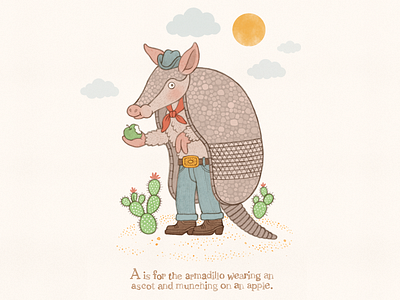 A is for Armadillo alphabet armadillo childrens books handlettering illustration lettering typography watercolor