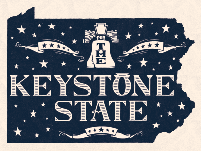 The Keystone State americana banners canvas texture distressed handlettering illustration keystone state lettering liberty bell pa pennsylvania vintage
