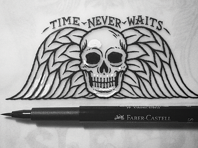 Time Never Waits WIP handlettering lettering momento mori pen and ink process skull victorian wip