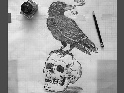 Nevermore sketch edgar allen poe gothic handlettering illustration lettering pencil raven sketch skull