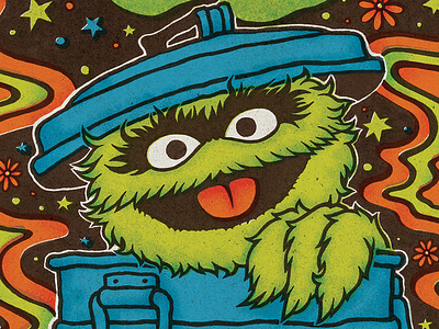 Psychedelic Oscar the Grouch 70s green hand-lettering illustration pattern psychedelic retro sesame street typography vintage