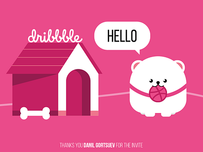 Hello Dribbble! ball bone dog hello hello dribbble illustration spitz