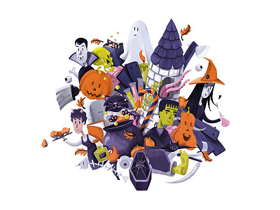 Boo! halloween illustration magic pumpkin sweets trick or treat witch