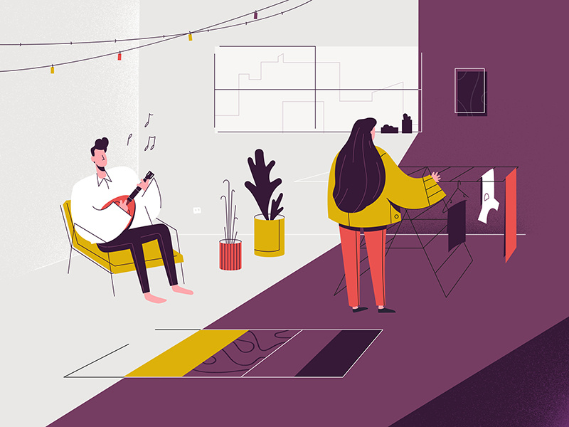 Weekend chill design daylight music illustration living room laundry mandoline weekend