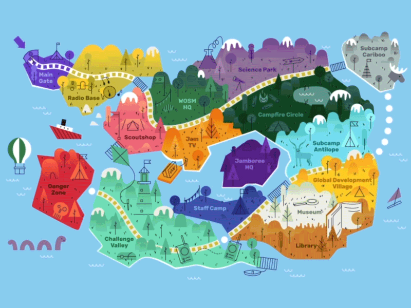Jota Joti Map camping design fun illustration illustrator island map pathway progress scout tutorial uiux