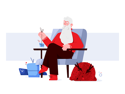 Resting Santa chair character design christmas gift holidays illustration merry new years eve nicholas programming reindeer santa software house uiux