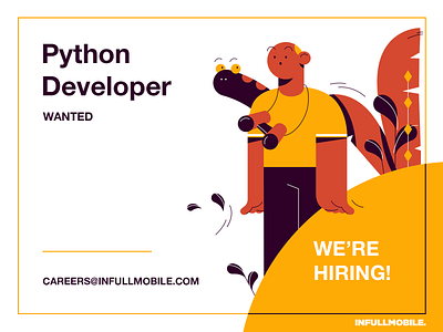 Python Developer application careers character design design hiring illustration job offer leaves man programming snake software house uiux work