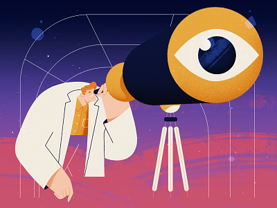 Observer character design design eye illustration observer photoshop science scientist stars telescope
