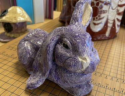 Athenas Persona bunny clay purple rabbit sculpture