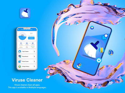 Virus Cleaner App: Clean Phone app app design art branding design graphic design icon illustration illustrator logo ui uiux ux vector