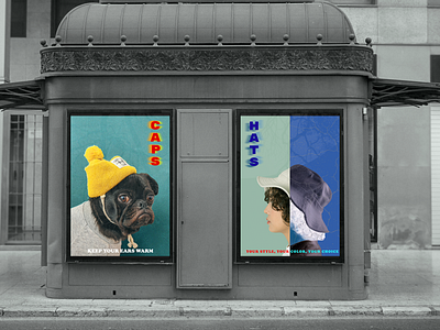 Posters in grunge style for a hat shop