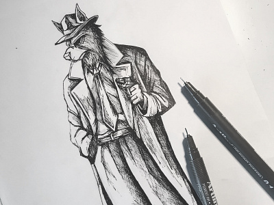 Detective Doggo character art detective dog drawing illustration ink