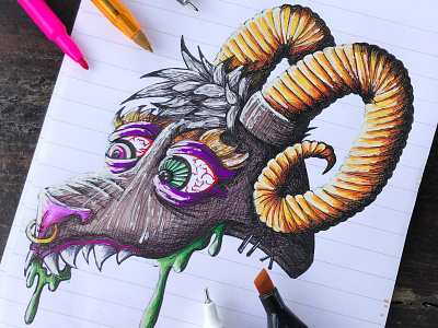 Goat character art drawing goat illustration ink marker