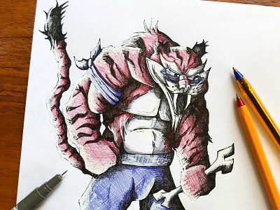 Feral Feline character art drawing illustration pen tiger