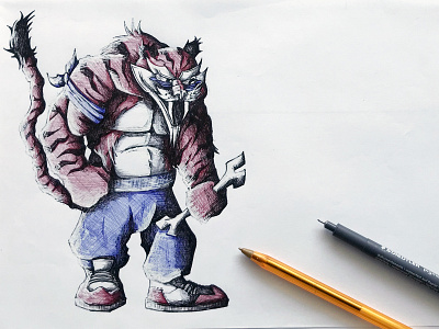 Feral Feline badass character art drawing illustration ink pen tiger
