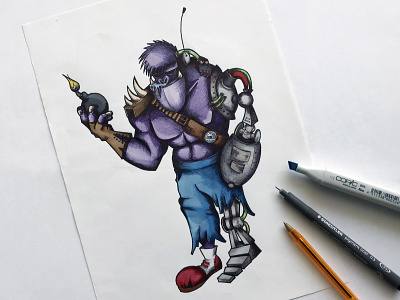 Gorilla Hyprid ape character art drawing gorilla illustration ink marker pen robot