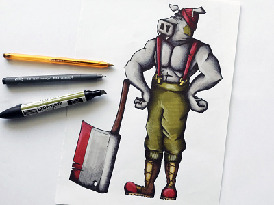The Lumberjack character art drawing hippo illustration ink lumberjack marker pen