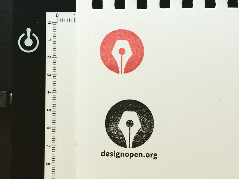 Design Open Logo Stamp black ink lumi red stamp vellum