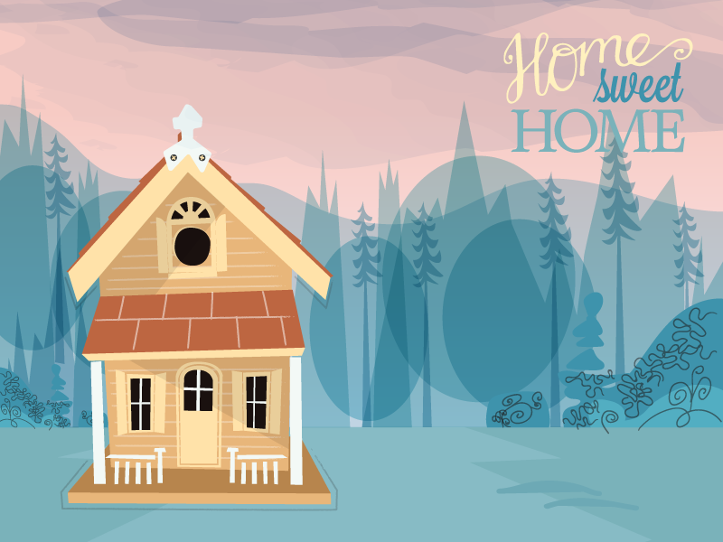 Home Sweet Home birdhouse illustration house
