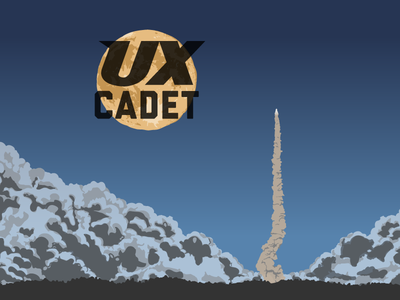 UX Cadet branding clouds launch moon rocket ux