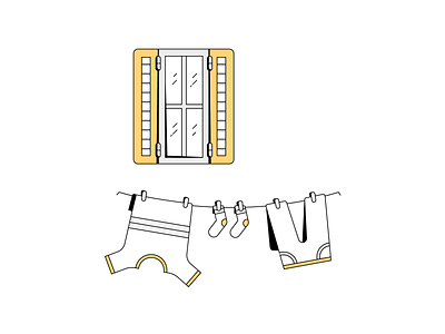 Laundry Day 2d clothes design detail illustration laundry outline pants socks tshirt ui vector window yellow