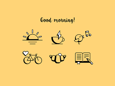 GM 2d character design detail icons illustration morning outline routine ui wellbeing