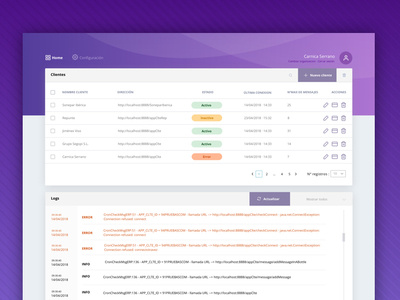 Connect Data App backoffice card connecting dashboard managment material design table ui ux web