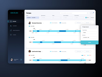 Time Recording Work backoffice card chart design filters light ui modal search bar statistics ui users ux web working app