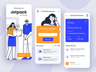 Jetpack - Shipping App apps delivery design illustration package product send shipping tracking app ui