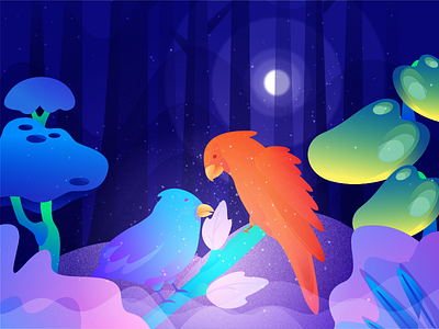 Love Bird bird dreamy forest gradient illustration imagination love moon star wave