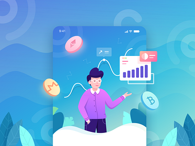 Onboarding Illustration bitcoin character cryptocurrency design gradient illustration onboarding ui ux