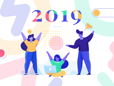 Happy New Year 2019 character colorful design happy illustration newyear newyear2019 party