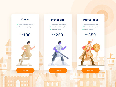 UI Exploration for Pricing Page character design illustration knight plan plant pricing pricing page soldier ui vector warriors