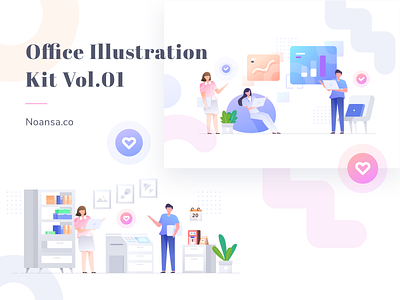 Office Illustration Kit Vol.01 - Noansa.co character chart charts creative creative design design gradient hero image illustration illustration kit landingpage noansa office teamwork ui web