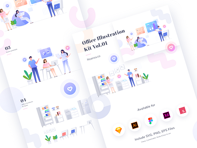 Full Preview Office Illustration Kit Vol.01 - Noansa.co apps character chart furniture gradient homepage illustration illustration kit landing page noansa teamwork ui web website