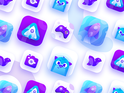 Purple & Blue App Icon Exploration app icon app ui application character cute design game gradient icon illustration logo noansa purple rocket spaceship ui vector