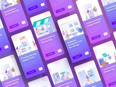 E-commerce Business Apps design e comerce ecommerce app gradient illustration mobile mobile app onboarding purple shop ui