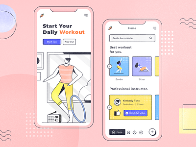 Workout Application app character design designs fitness healthy illustration lifestyle lineart relax situp sport ui workout