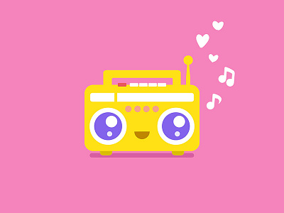 Stay Tuned.. art boombox cute eyes fm radio heart icon illustration love music pink simple