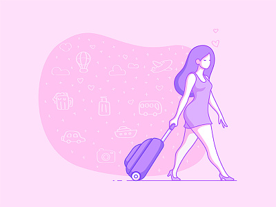 Still there adventure character flat icons illustration journey lady love pink traveller
