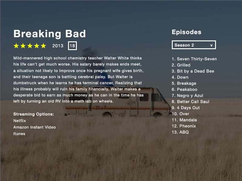 TV App - Day 025 #dailui steaming episode breakingbad discription series app tv ux ui dailyui