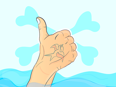 Last finger up bird tattoo drown finger up hand illustration sink thumbs up