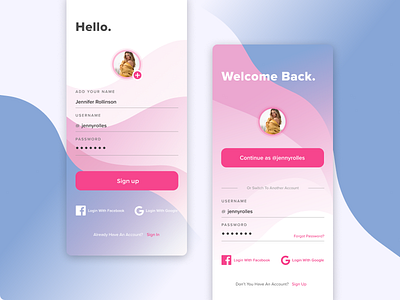 Daily UI - signup & login daily ui dailyui dailyuichallenge design drawing figma flat minimal mobile sketch ui ux vector