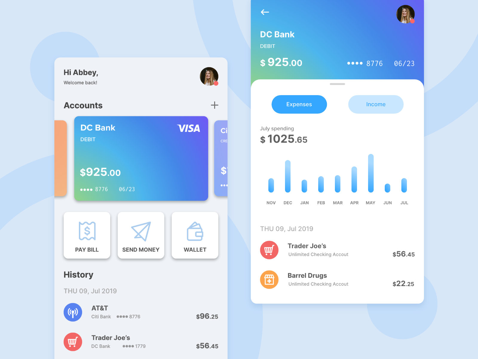 Daily Design Things - Wallet app UI by Kaai Suzuki on Dribbble