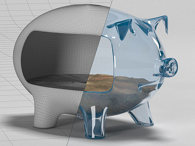 3D piggy bank render 3d bank glass money pig piggy bank render vray