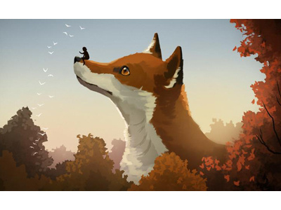 Treetops autumn forest fox illustration photoshop trees