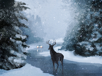 Not Today deer illustration painting photoshop speed painting winter