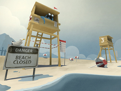 off season 3d beach danger illustration maya octopus photoshop sea sky